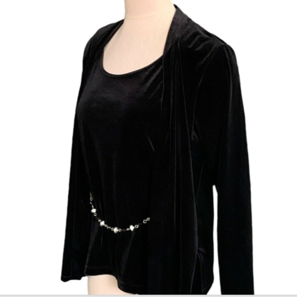 Notations Sz M Black Velvet Shell Top Attached Jacket Beaded Belt #235G - Picture 2 of 9